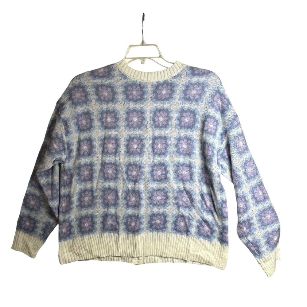 No Comment Knitted Sweater Cardigan Button Front Crop Multi Flower Floral L New - Picture 6 of 12